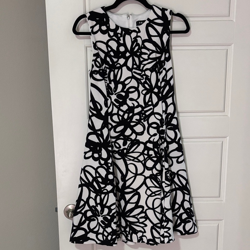 DKNY Black and White Floral Dress